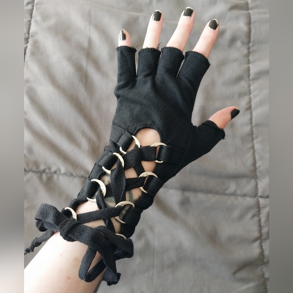 Tripp nyc Accessories - Y2K Tripp nyc Goth Emo black lace-up fingerless gloves